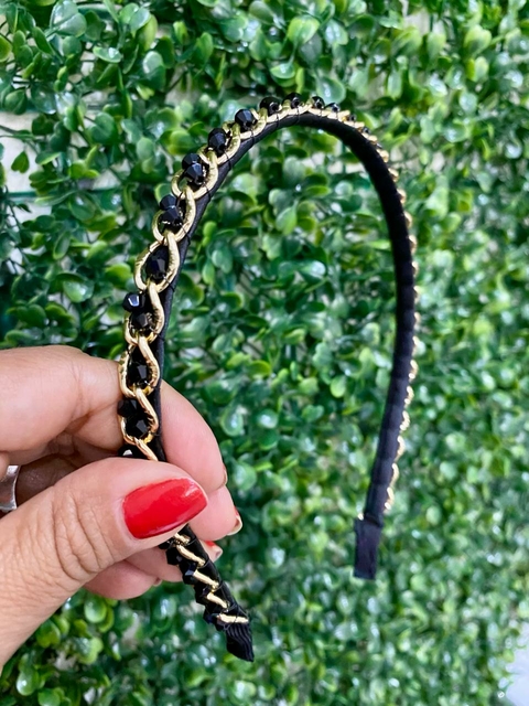 Tiara Cristal Preta com Dourada