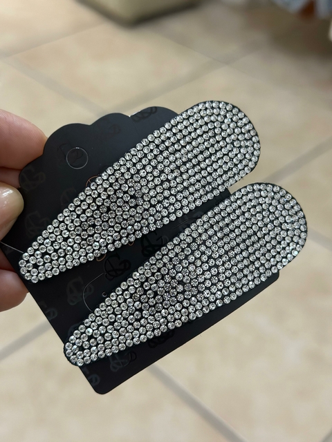 Presilha Dupla Preta Strass Prata - 6144