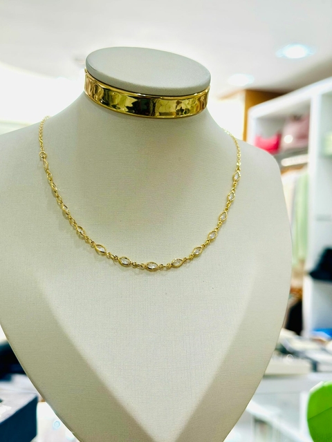 Colar Choker Dourado Cristal - 6678