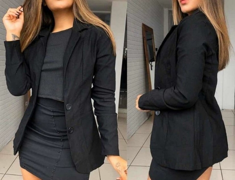 Blazer Bengaline Bolso - Preto