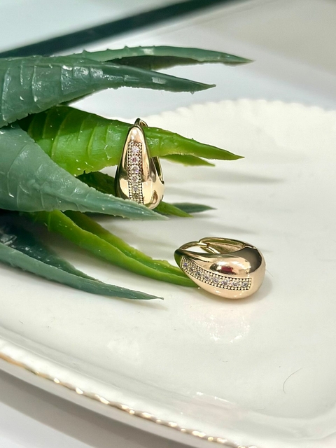 Brinco SemiJoia Dourado Argola Gota Cravejada Zircônia Cristal M - 6959 / 6960