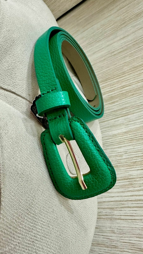 Cinto 100% Couro Fino Verde Bandeira