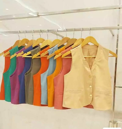 COLETE LINHO WASHED COM BOLSO FALSO - Azul 5724