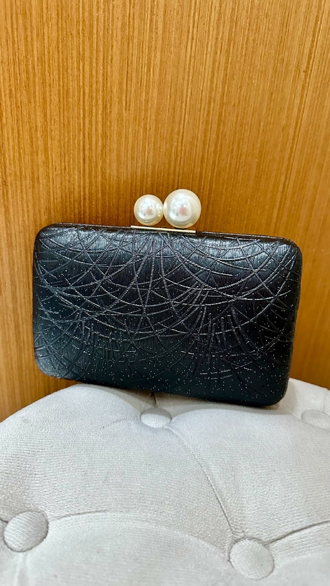 Clutch Bolsa Carteira de Festa Preta com Prata