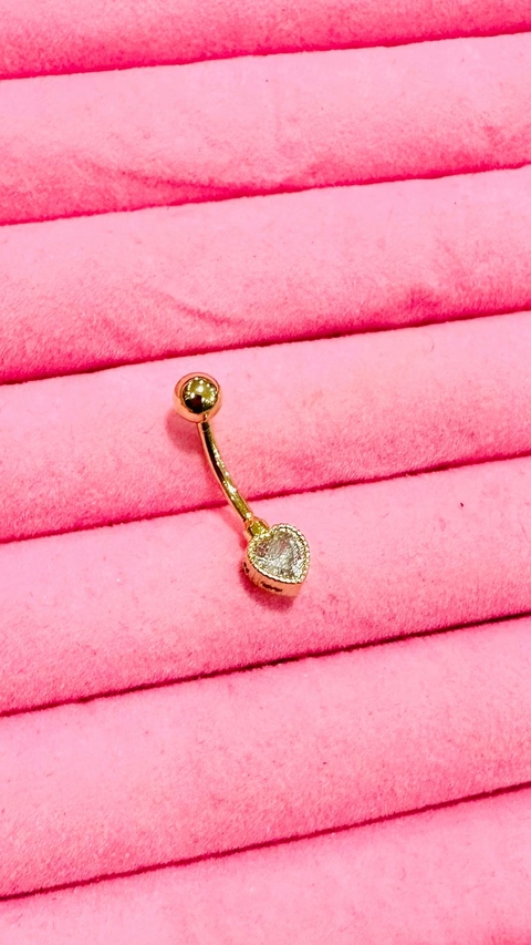 Piercing de Umbigo Dourado SemiJoias Coração Cristal - 1544