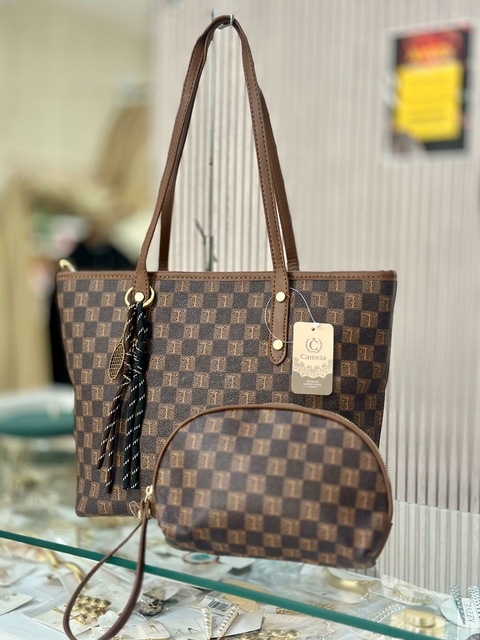 Kit Bolsa Xadrez Marrom - 6914