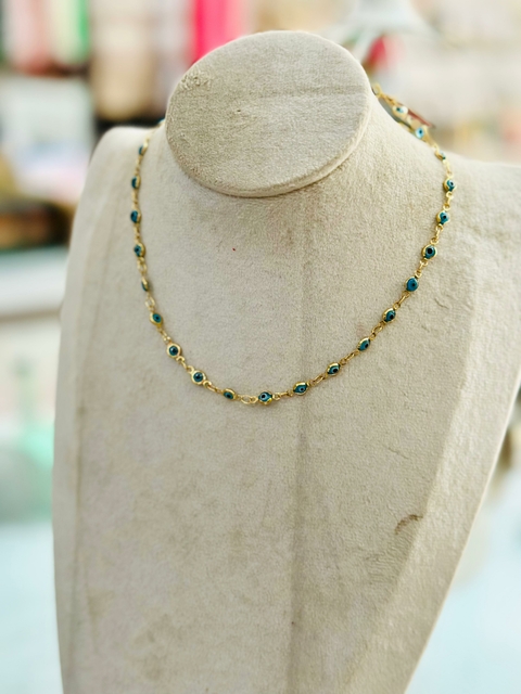 Colar Choker SemiJoia Dourado Olho Grego