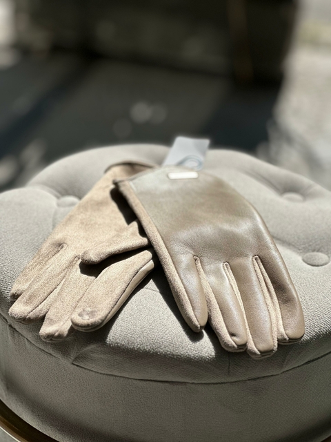 Luva Lã e Couro Lisa - Marfim