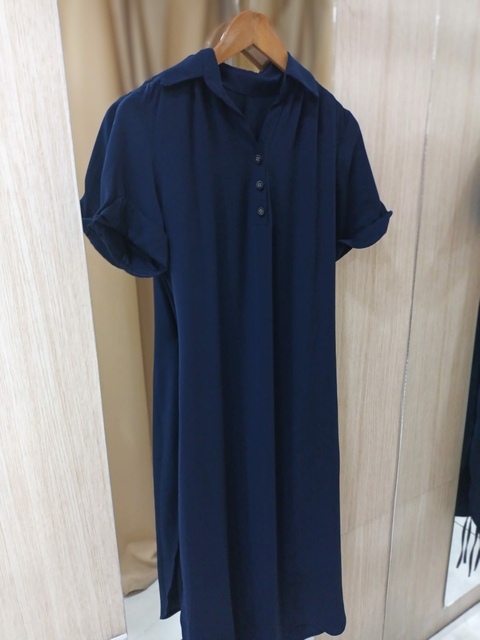 Vestido Chiffon Três Botões - Azul