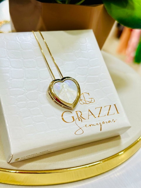 Colar SemiJoia Dourado Coração Madrepérola - 6983