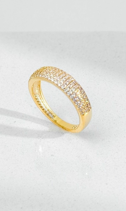 Anel SemiJoia Dourado Fileiras Cravejadas Zircônias Cristal - 4771