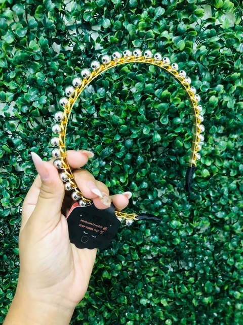 Arco Tiara Dourado Bolinhas Prata - 5458