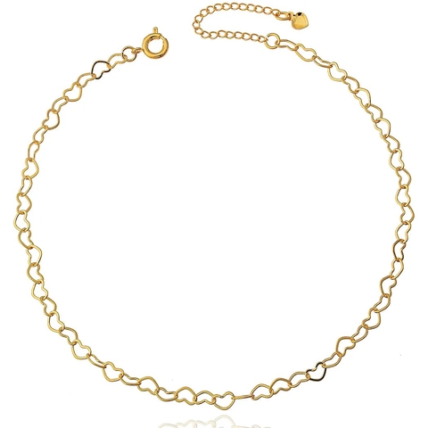 Tornozeleira SemiJoia Dourado Corrente Corações