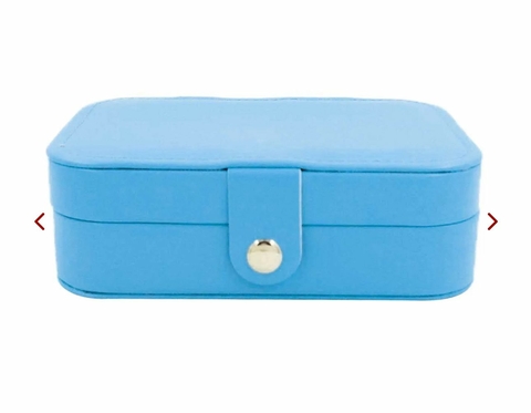 Porta Jóias Estojo Organizador Portátil Viagem Couro Botão - Azul