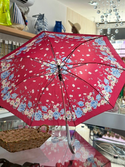 Sombrinha Grande Longa Estampada Vermelha