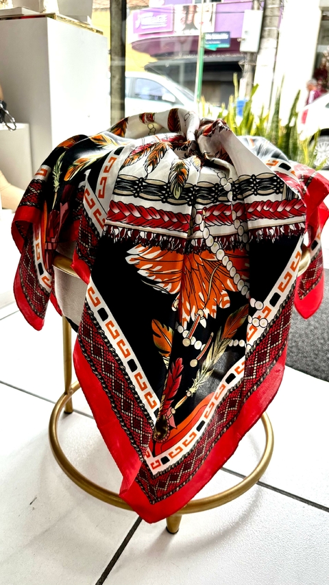 Lenço de Seda Estampado - Vermelho 5024