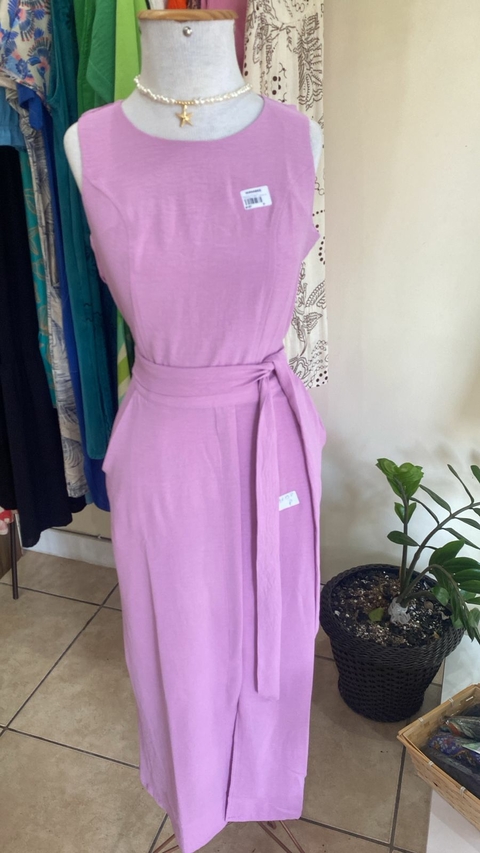 Conjunto Visco Sarja Midi Detalhe Cintura Pregas Fenda Perna e Faixa Cintura - Lilás 5796