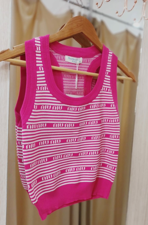 Blusa Cropped Modal - Rosa Listrado