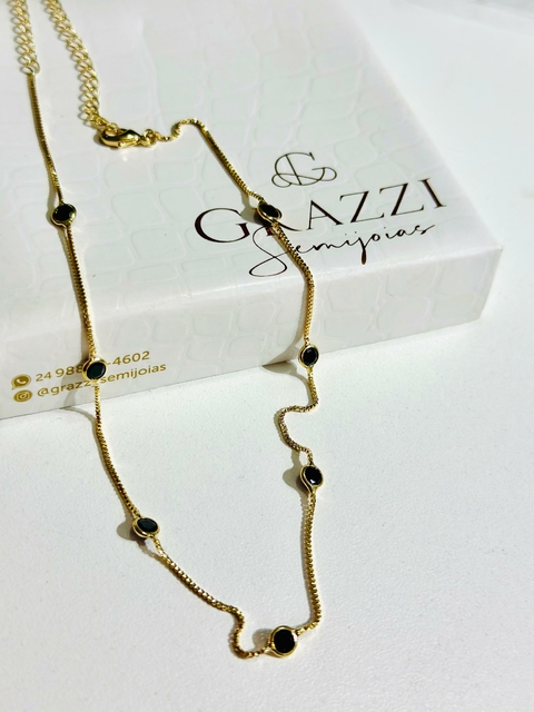 Colar SemiJoia Dourado Cristal Preto - 7002