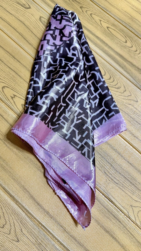 Lenço de Seda Estampado - Rosa e Marrom 6927