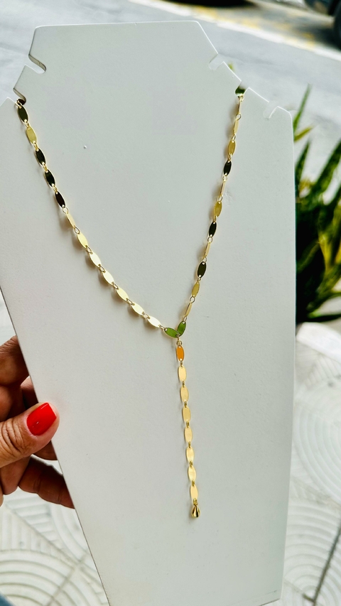 Colar Cordão Dourado Folheado Gravatinha Placas