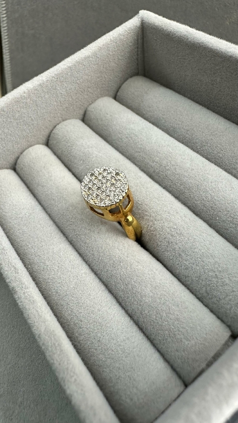 Anel SemiJoia Dourado Cravejado Zircônia Cristal Redondo