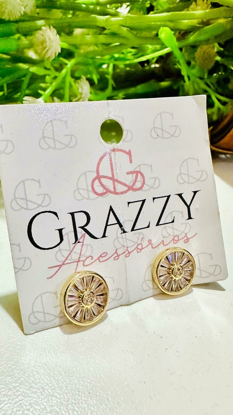 Brinco Pizza Dourado Cravejado Cristal P