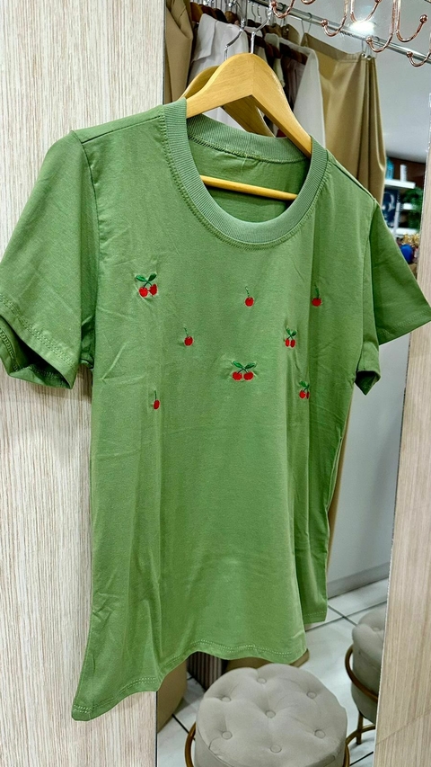 Blusa T-Shirt Malha Cereja - Verde