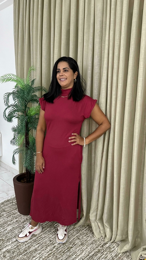 Vestido Gola e Bolso - Cereja