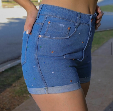 Short Jeans Bolinha Colorida