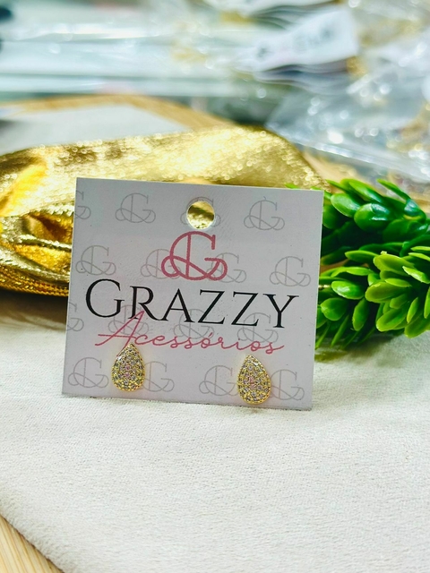 Brinco Dourado Gota Cristal M