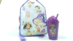 Kit Mochila com copo no tema Jardim das Fadas lembrancinha para festa - Festa das Lembrancinhas
