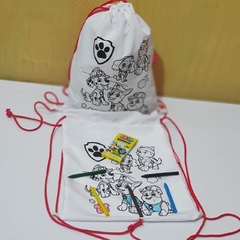 Sacochila pinte e lave Patrulha Canina lembrancinha para festa de aniversário - Festa das Lembrancinhas