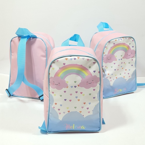 Mochila no tema Arco íris para lembrancinha