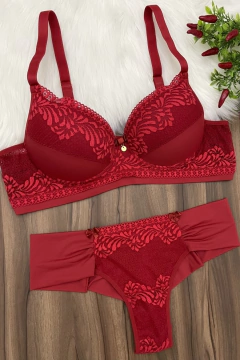 Conjunto JENIFFER todo rendado com manguinha e calcinha semi fio bombom - online store
