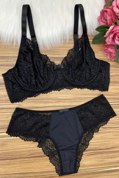 Conjunto LISA com aro sensual de tule com renda e calcinha fio