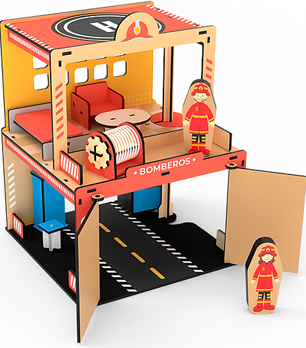 ESTACION DE BOMBEROS DE MADERA CON FIGURAS PLAN Z