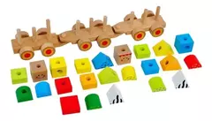 TREN DE ARRASTRE CON BLOQUES DE MADERA TOOKY TOY - CIUDAD RAYUELA