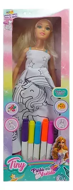 MUÑECA CON MARCADORES Y VESTIDO PARA PINTAR TINY