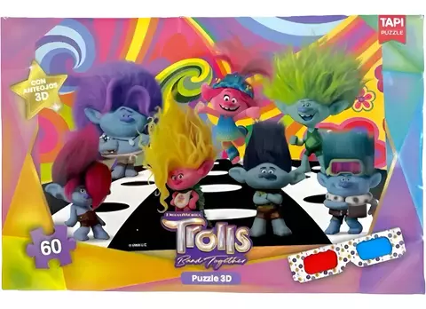 PUZZLE 3D 60 PZS CON ANTEOJOS TROLLS TAPIMOVIL - comprar online
