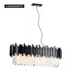 LUSTRE FANCY RETANGULAR 90CM 9XG9 PRETO E CRISTAIS K9 TRANSPARENTE SKYLIGHT SKY 3013-1PT - comprar online