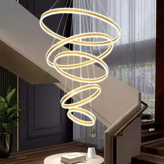 PENDENTE LUZ DIRETA E INDIRETA Φ40×Φ60×Φ80×Φ100×Φ120CM 500W 3000K ALUMINIO ESCOVADO DOURADO+ACRILICO SINDORA DCD 3021 - Martan Lustres