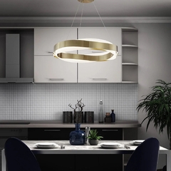 Pendente LED Harmony Redondo 3000K 80W Bivolt Ø65x10cm Metal e Acrílico Dourado Escovado - Usina Imports UI20270/65DR na internet