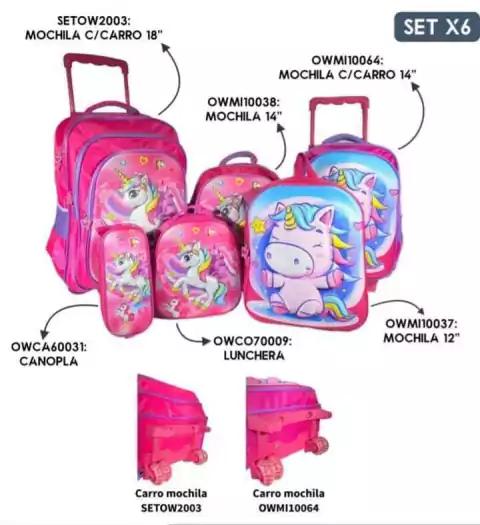 MOCHILAS (4) - CANOPLA (1) - LUNCHERA (1) SETOW2003X6