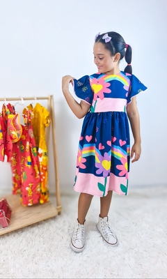 Vestido Flores Azul - Nina para meninas - Tudo para meninas-moda infantil feminina e loja online nina para meninas