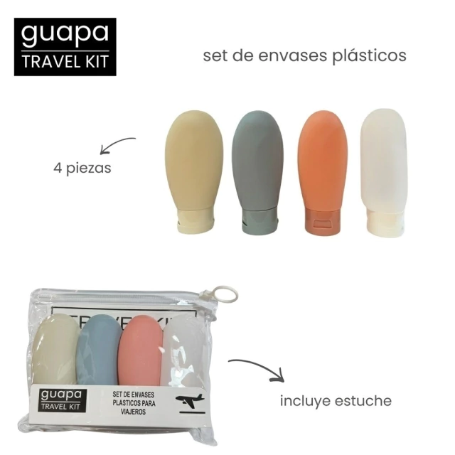 SET X4 ENVASES DE VIAJE + ESTUCHE GUAPA TRAVEL KIT / COD. 510-220004