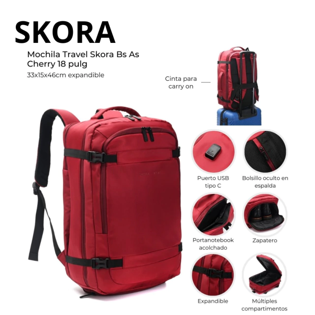 MOCHILA VIAJERA SKORA 18 PULG 33X15X46CM / COD. 511-43924