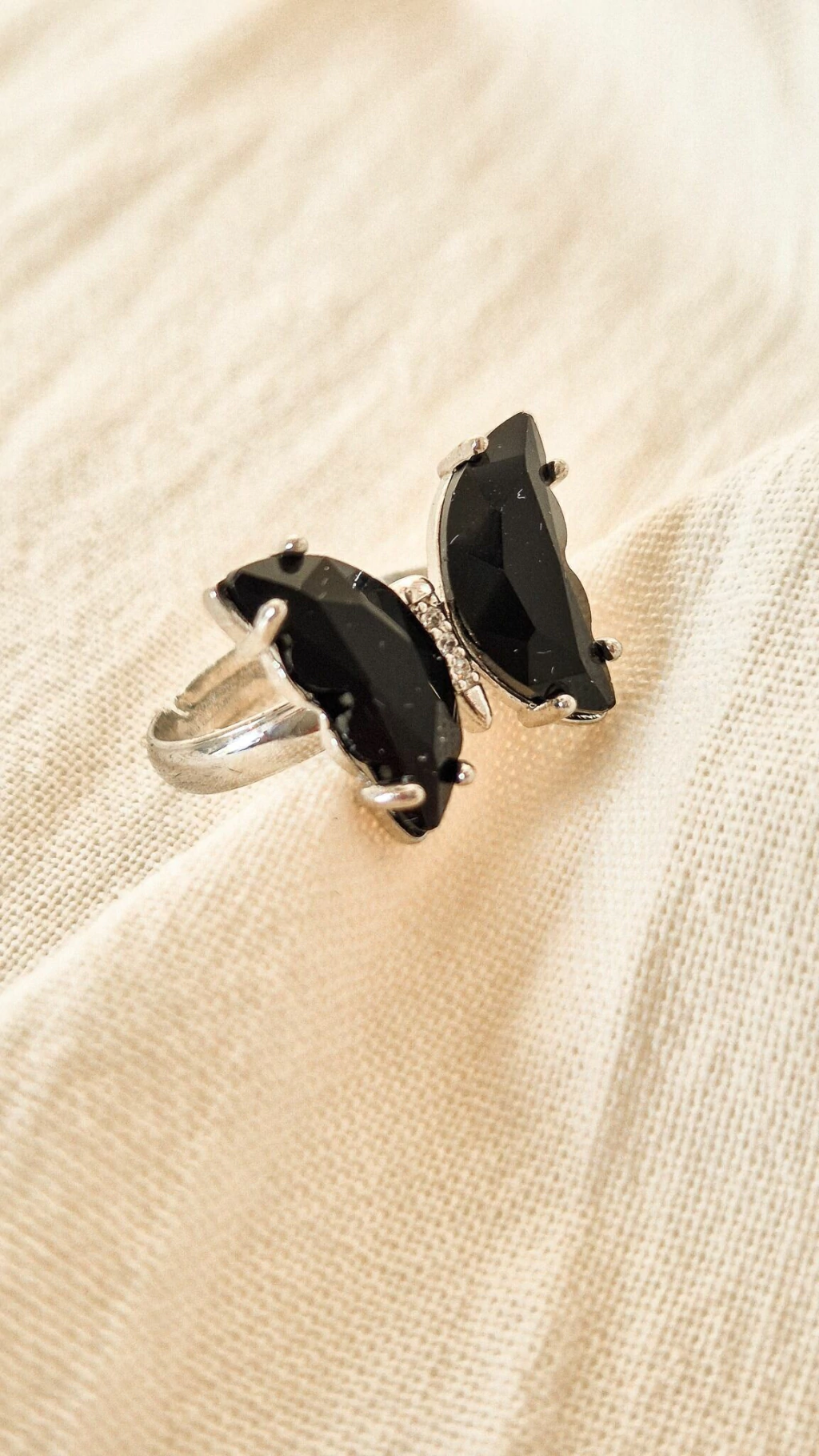 Anillo mariposa cristal - Negro