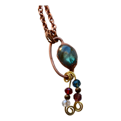 Collar Piedra Labradorita Verde, Cadena De Cobre, Cod1