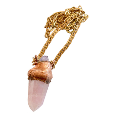 Colgante Piedras Punta De Cuarzo Rosa, Amatista, Bronce - comprar online